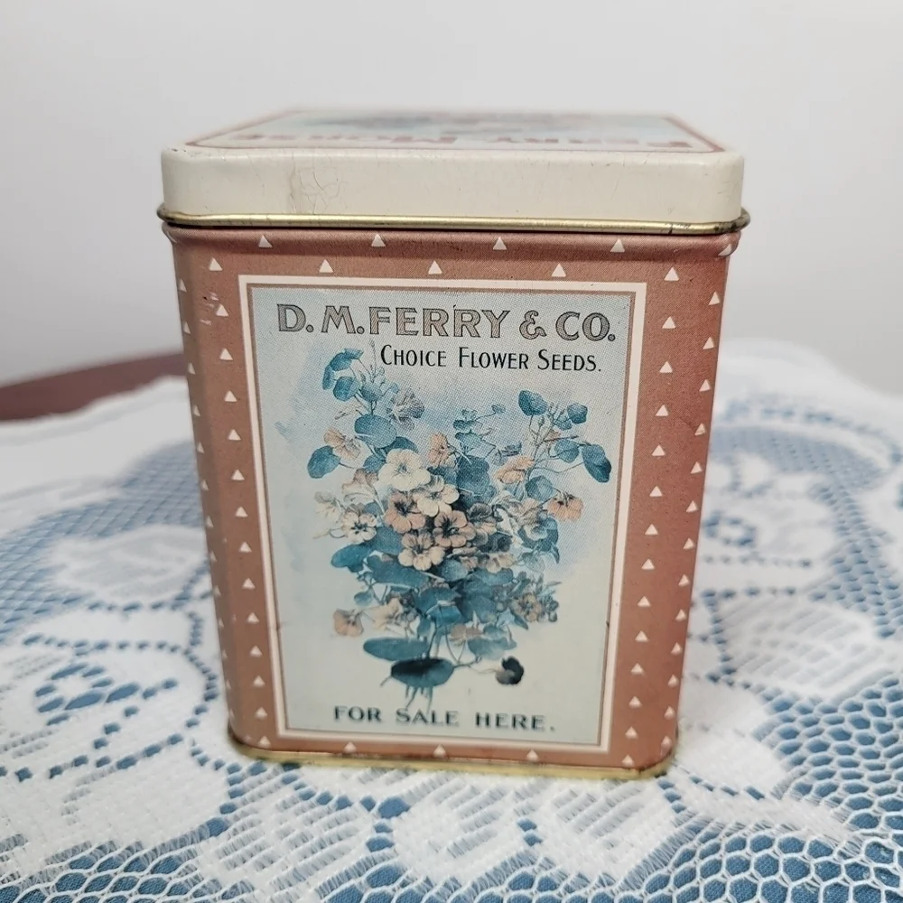 Vintage Ferry-Morse Seed Co. Tin Floral‎ Collectible Storage Container Cottage